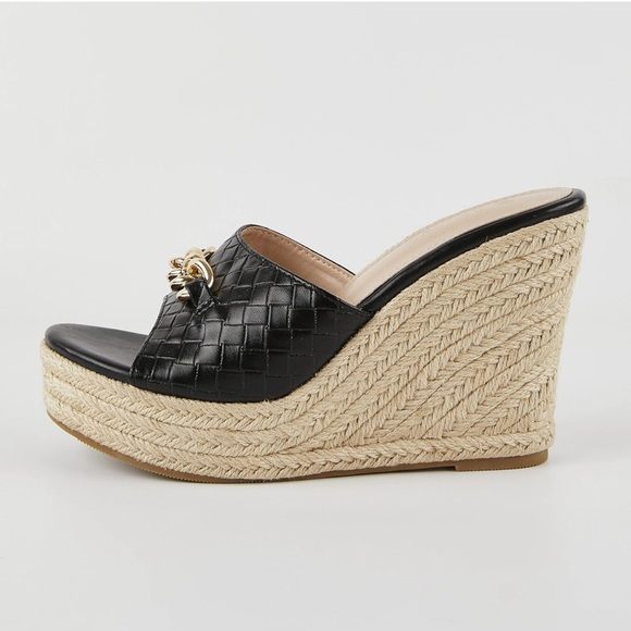 Platform Wedge‎ Sandals Espadrille Chain Slip On Summer Slides Backless Open Toe - Picture 1 of 16